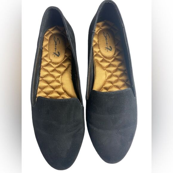 Seven7 Smokey Wm’s Sz 8 Black Faux Suede Slip On Classic Loafer Flat Shoea - Picture 2 of 6